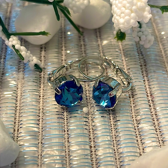 Sterling Silver Swarovski Turquoise Jewelry Set. Anklet, Earrings, Ring - Picture 6 of 14